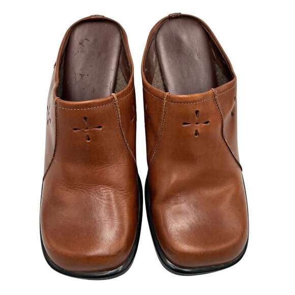 Vintage 90s Y2K Predictions Sz 6 Square Toe Laser Cut Leather Chunky Heel Mules - Picture 3 of 16